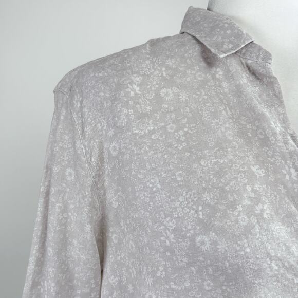 Frank & Eileen Linen Floral Eileen Button Down Shirt Small Neutral Lagenlook - Picture 4 of 12